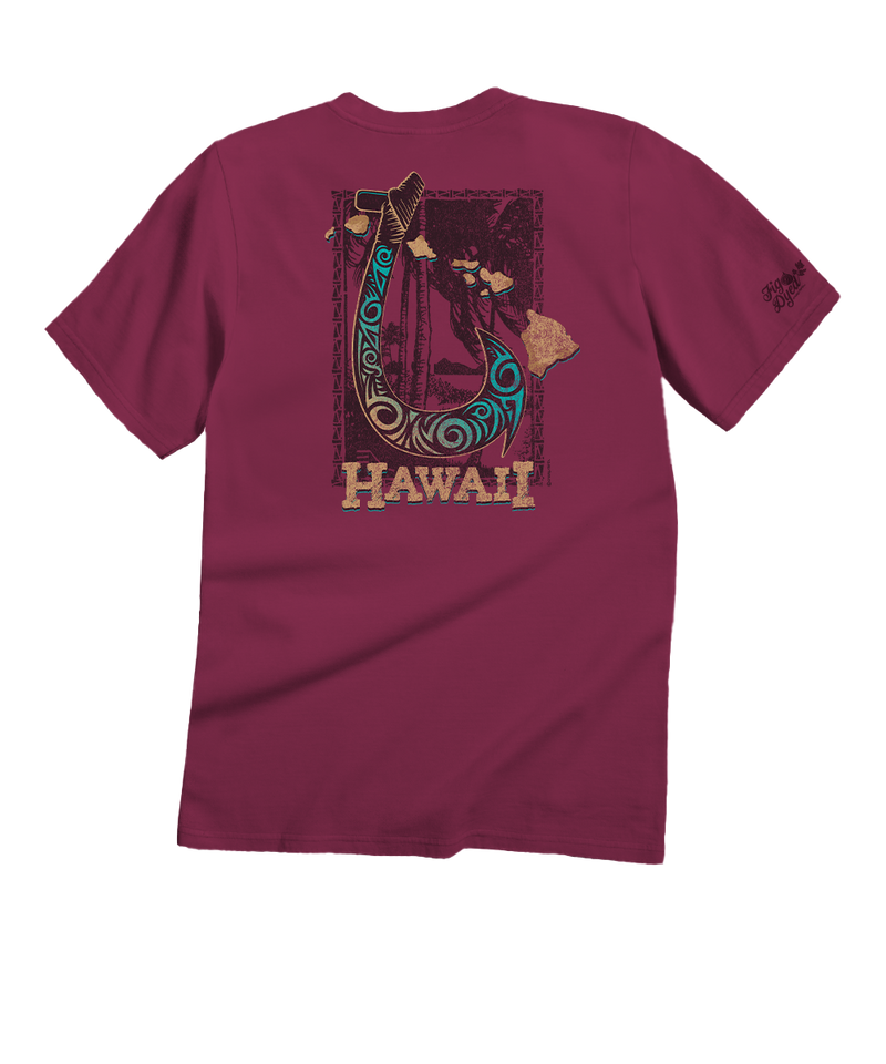 Hawaiian Fish Hook - Fig Dyed Short Sleeve Crewneck T-Shirt