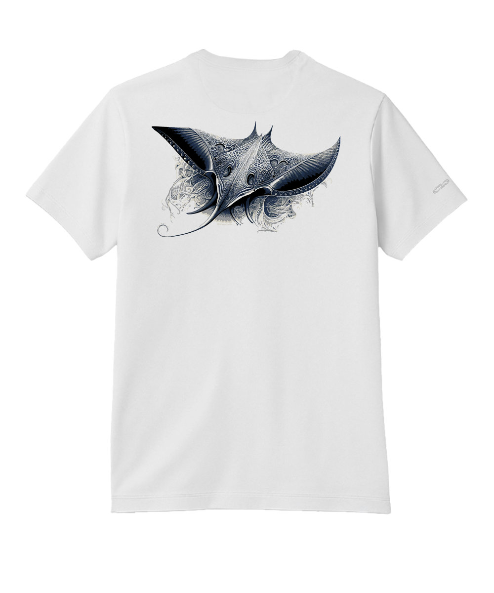 Tribal Manta Ray - White Short Sleeve Pima T-Shirt