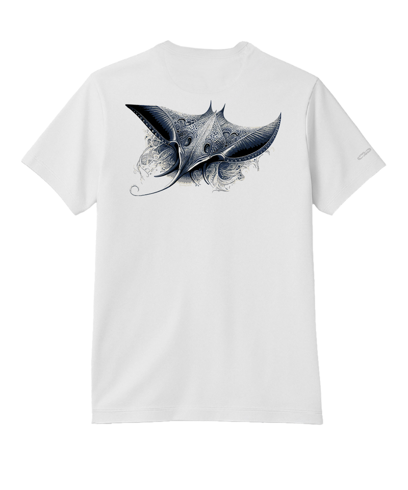 Tribal Manta Ray - White Short Sleeve Pima T-Shirt