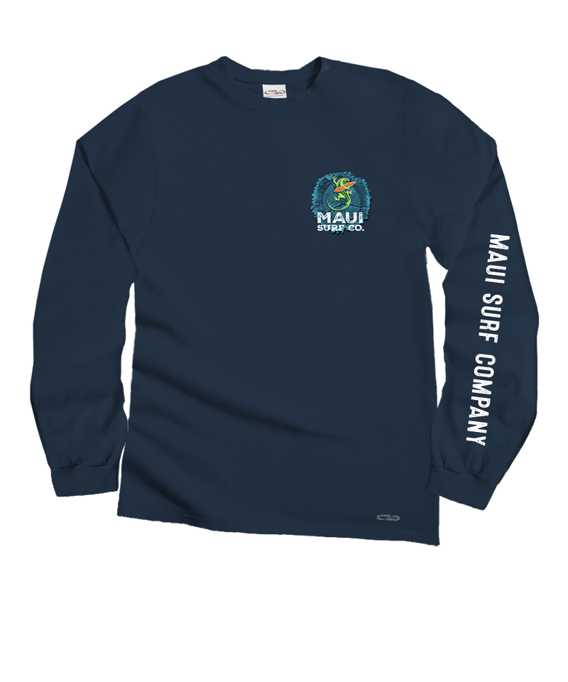 Maui Surf Co. Wood Ring - Navy Long Sleeve Crewneck T-Shirt