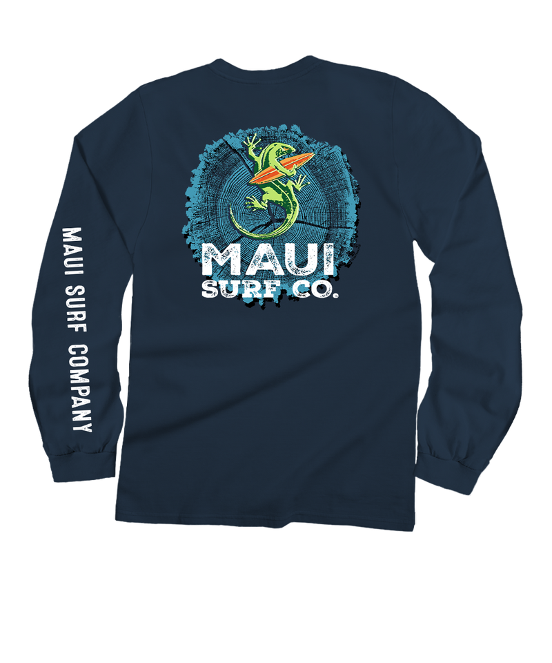 Maui Surf Co. Wood Ring - Navy Long Sleeve Crewneck T-Shirt