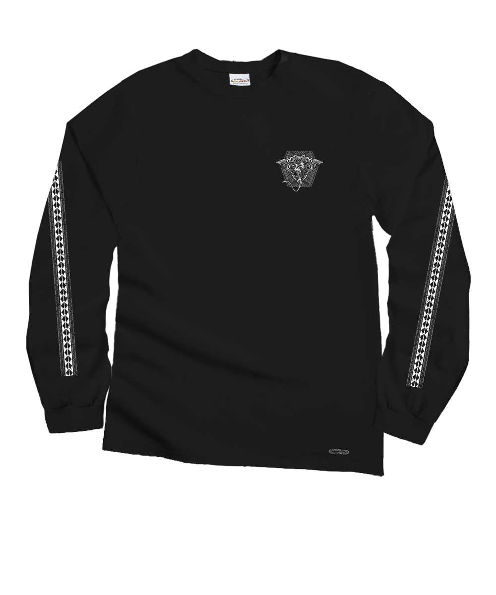 Tribal Manta Shark - Black Long Sleeve Crewneck T-Shirt