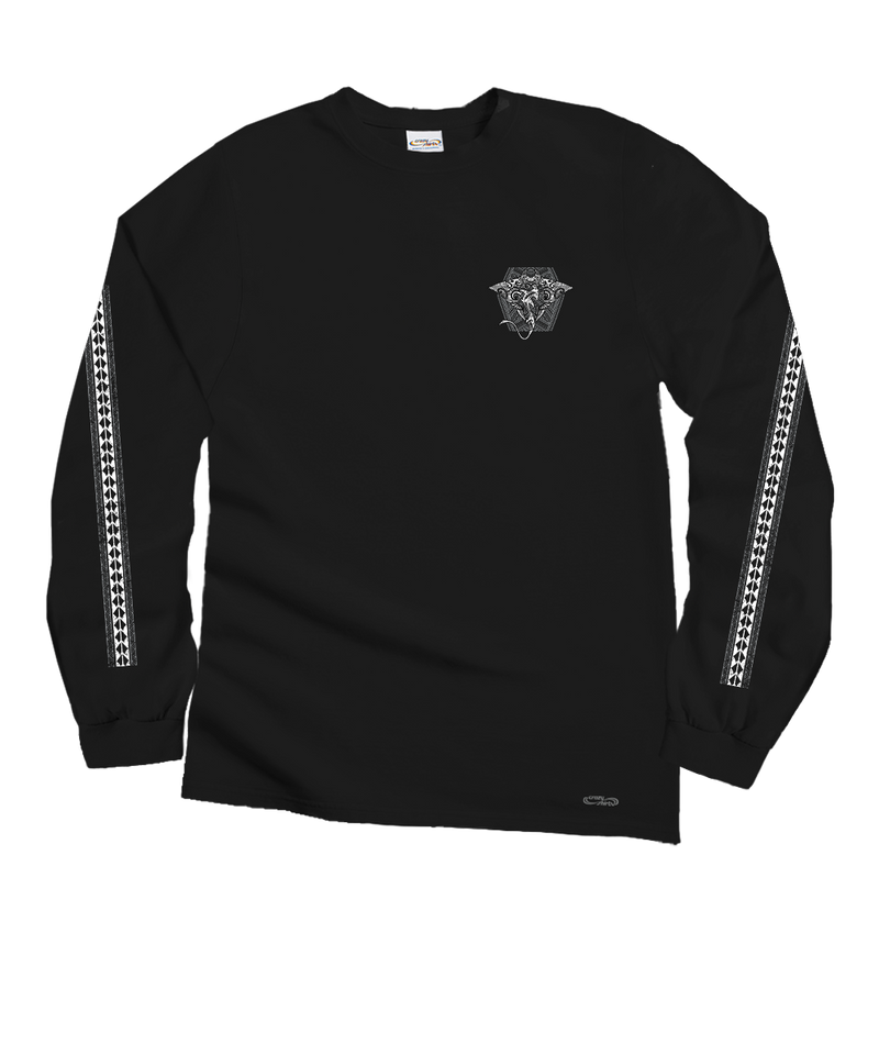 Tribal Manta Shark - Black Long Sleeve Crewneck T-Shirt