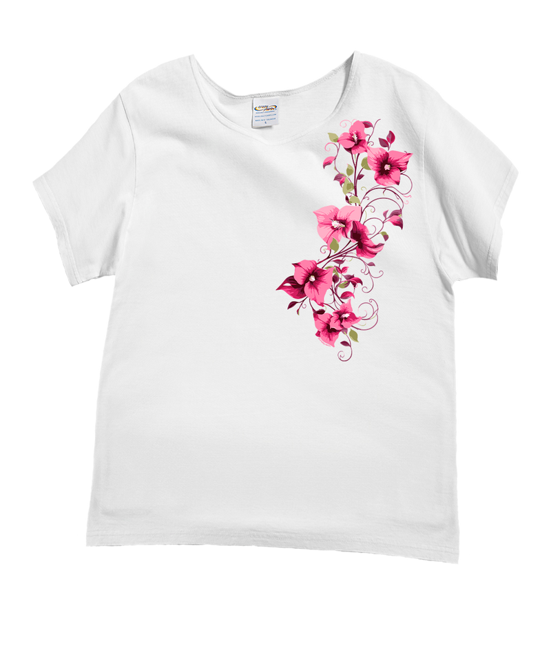 Bougainvillea Vines - White Short Sleeve Scoop Neck T-Shirt