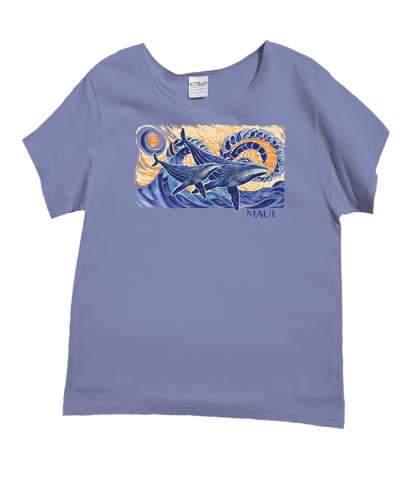 Whimsical Whales - Lavender Dyed Short Sleeve Scoop Neck T-Shirt