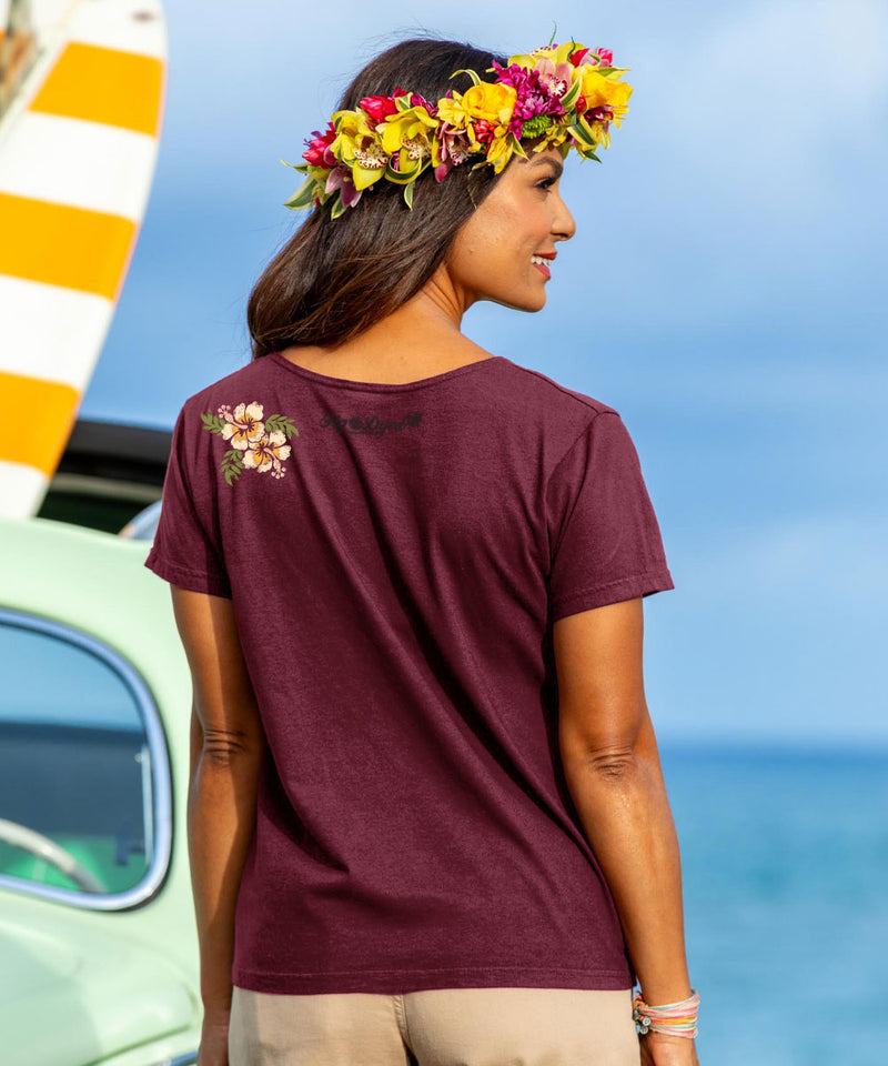 Banded Hibiscus - Fig Dyed Short Sleeve Scoop Neck T-Shirt