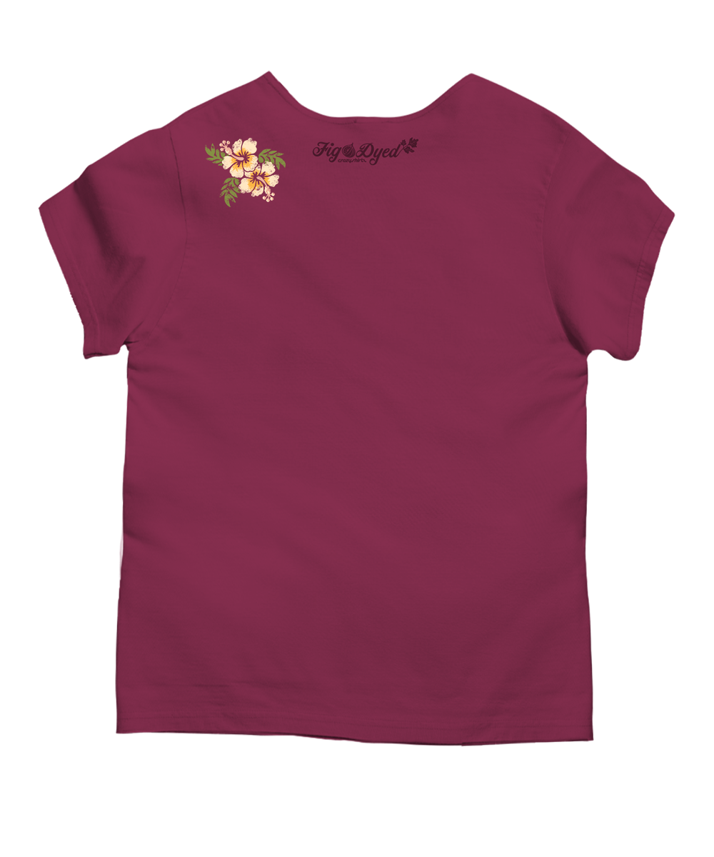 Banded Hibiscus - Fig Dyed Short Sleeve Scoop Neck T-Shirt