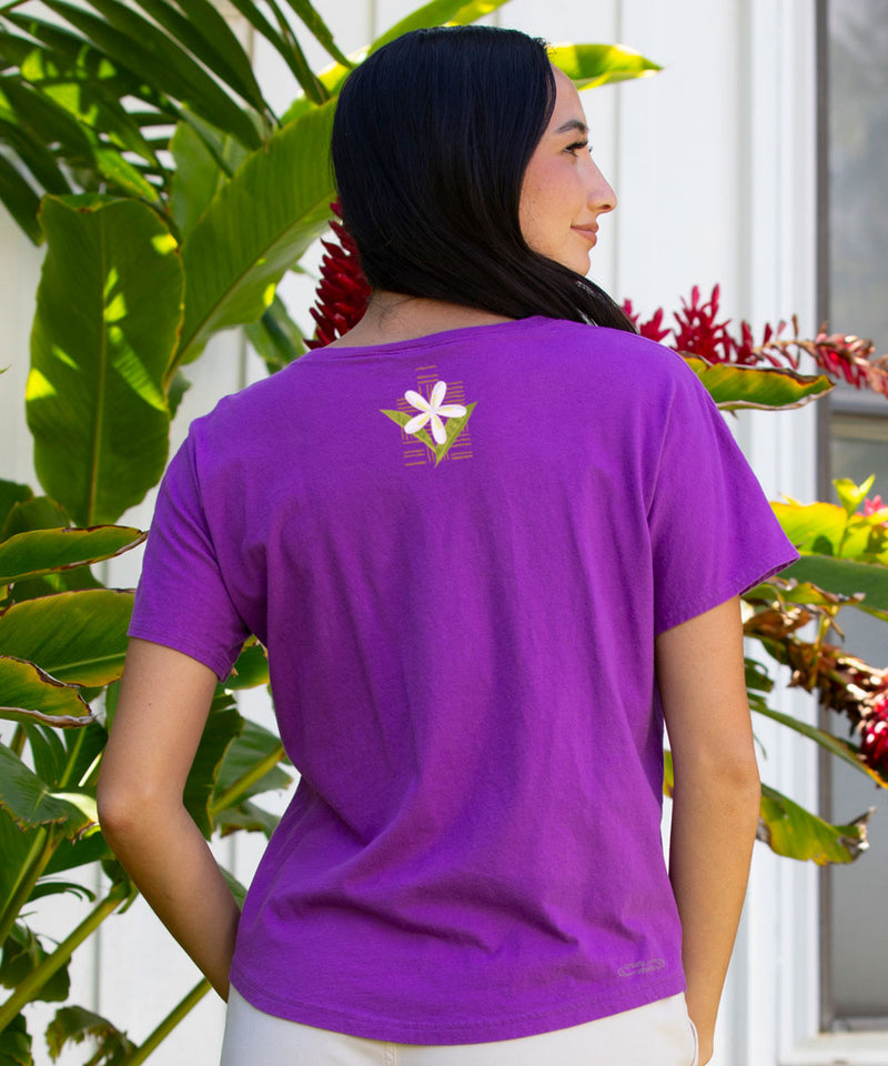 Plumeria Breeze - Violet Short Sleeve Pima V-Neck T-Shirt