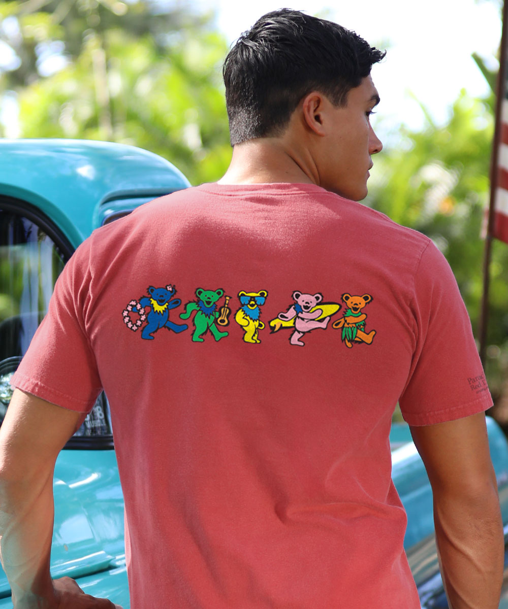 Grateful Dead Hula Bears T-Shirt | Men's Paradise Red Dyed M Grateful Dead Hula Bears T-Shirt | Men's Paradise Red Dyed M