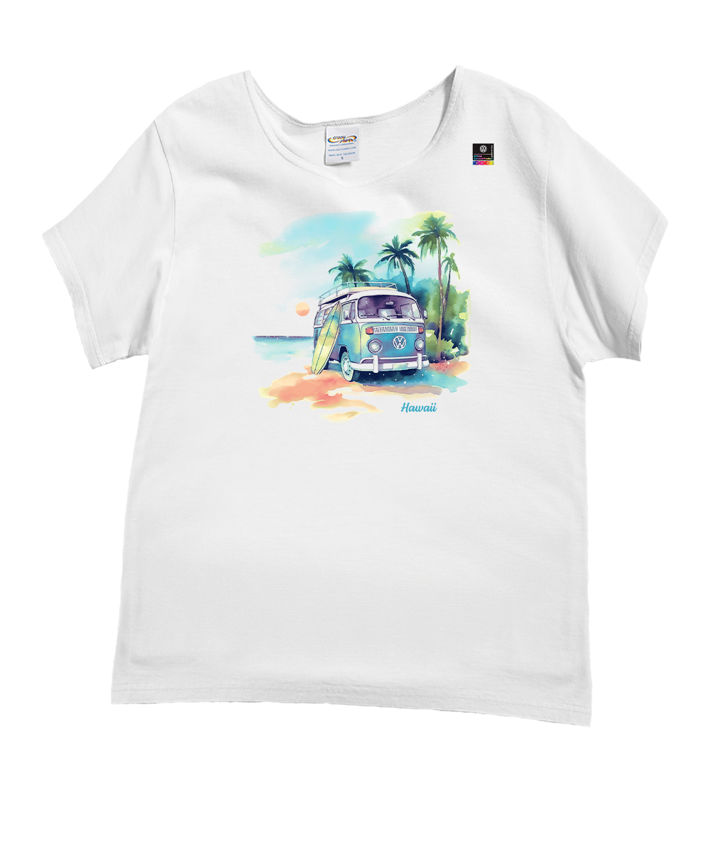 Volkswagen Watercolor Bus - White Short Sleeve Scoop Neck T-Shirt