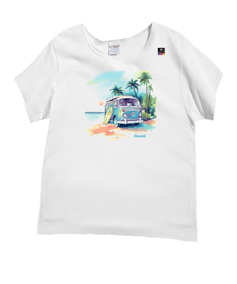 Volkswagen Watercolor Bus - White Short Sleeve Scoop Neck T-Shirt