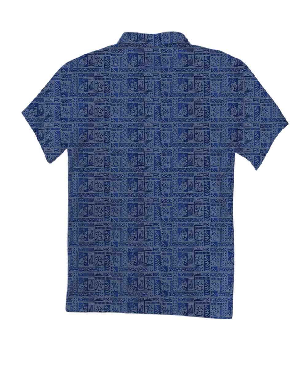 Island Movement - Blue Short Sleeve Hawaiian Polo Shirt