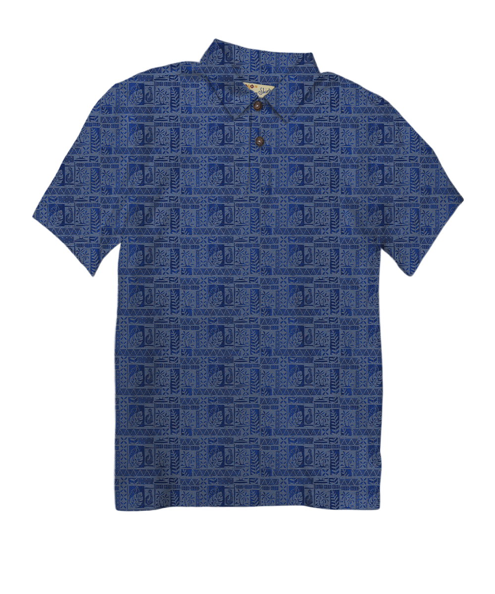 Island Movement - Blue Short Sleeve Hawaiian Polo Shirt
