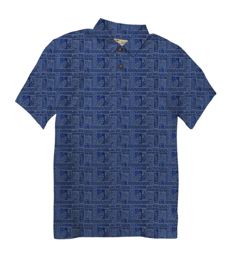 Island Movement - Blue Short Sleeve Hawaiian Polo Shirt