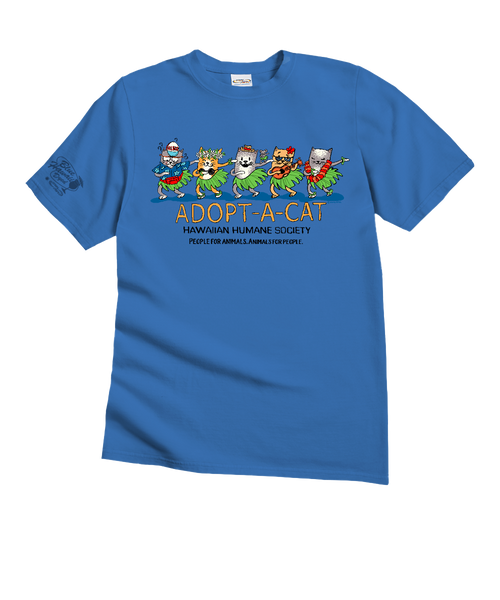 Adopt A Cat Meow Halau T-Shirt | Men's Blue Hawaii Dyed Tee