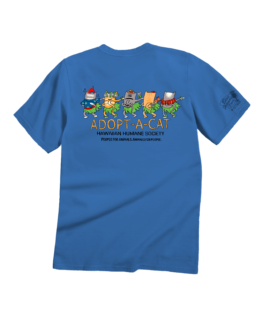 Hawaiian Humane Society Meow Halau - Blue Hawaii Dyed Short Sleeve Crewneck T-Shirt