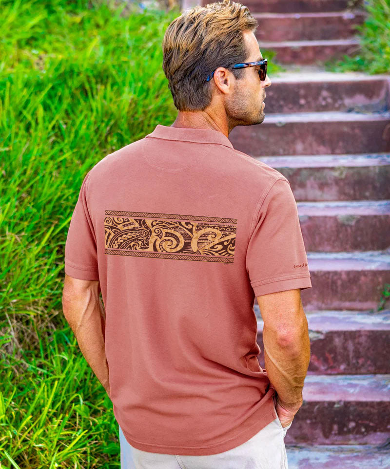 Tribal Nalu Mano Band - Chile Dyed Short Sleeve Oceanfront Polo Shirt