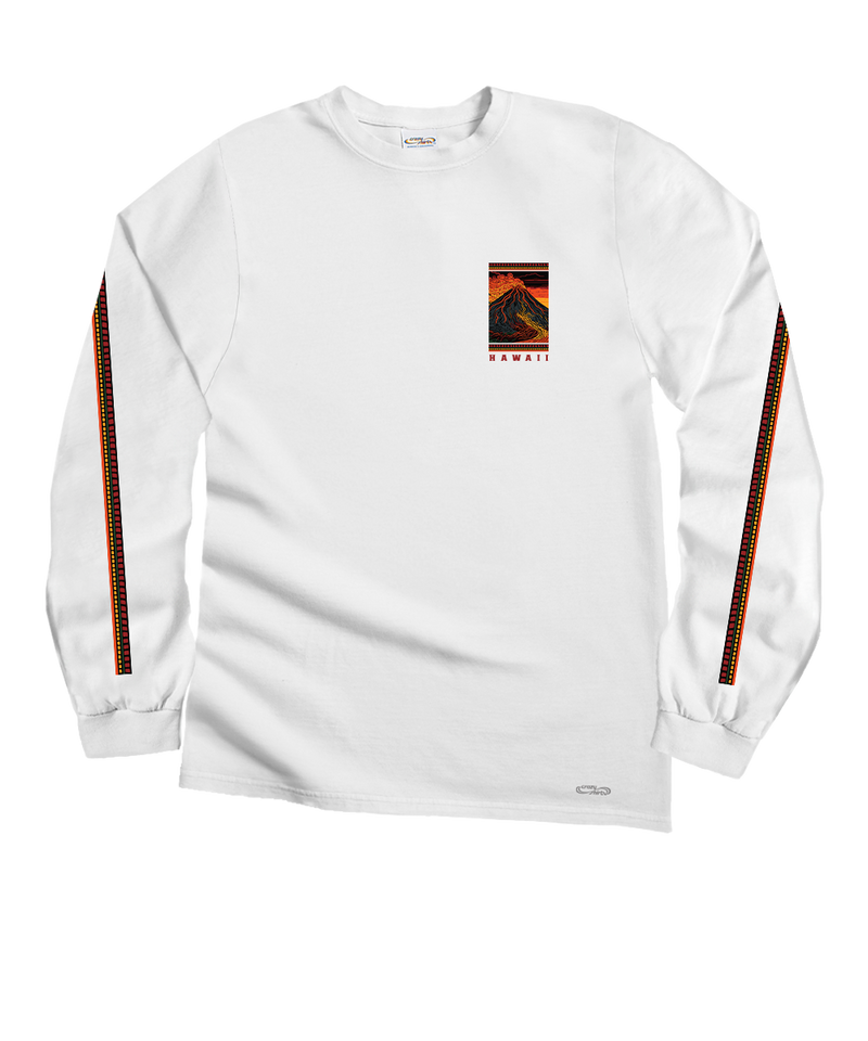 Volcano Scenic - White Long Sleeve Crewneck T-Shirt