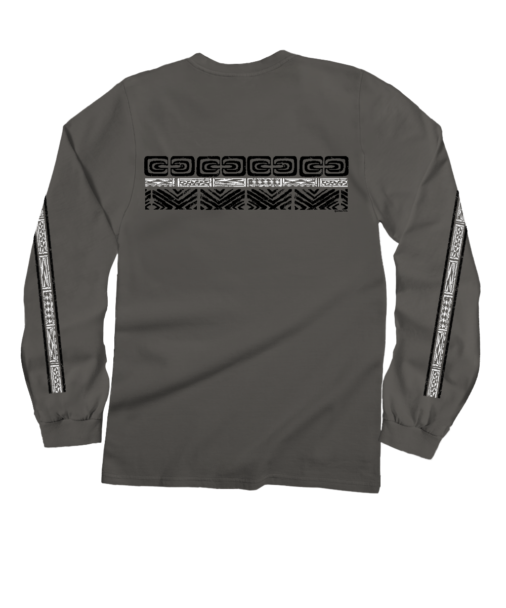 Gray long-sleeve shirt with geometric pattern on a white background View 1