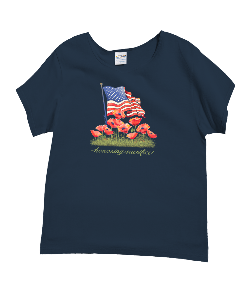 Red Poppy Flag - Navy Short Sleeve Scoop Neck T-Shirt