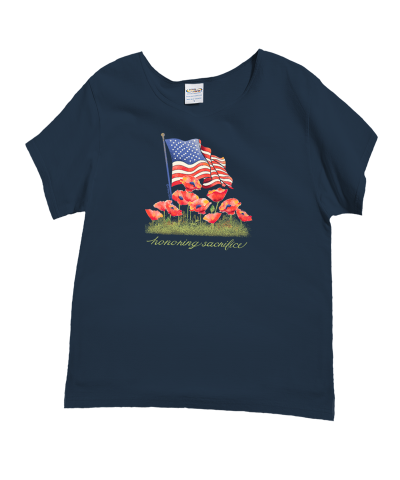 Red Poppy Flag - Navy Short Sleeve Scoop Neck T-Shirt