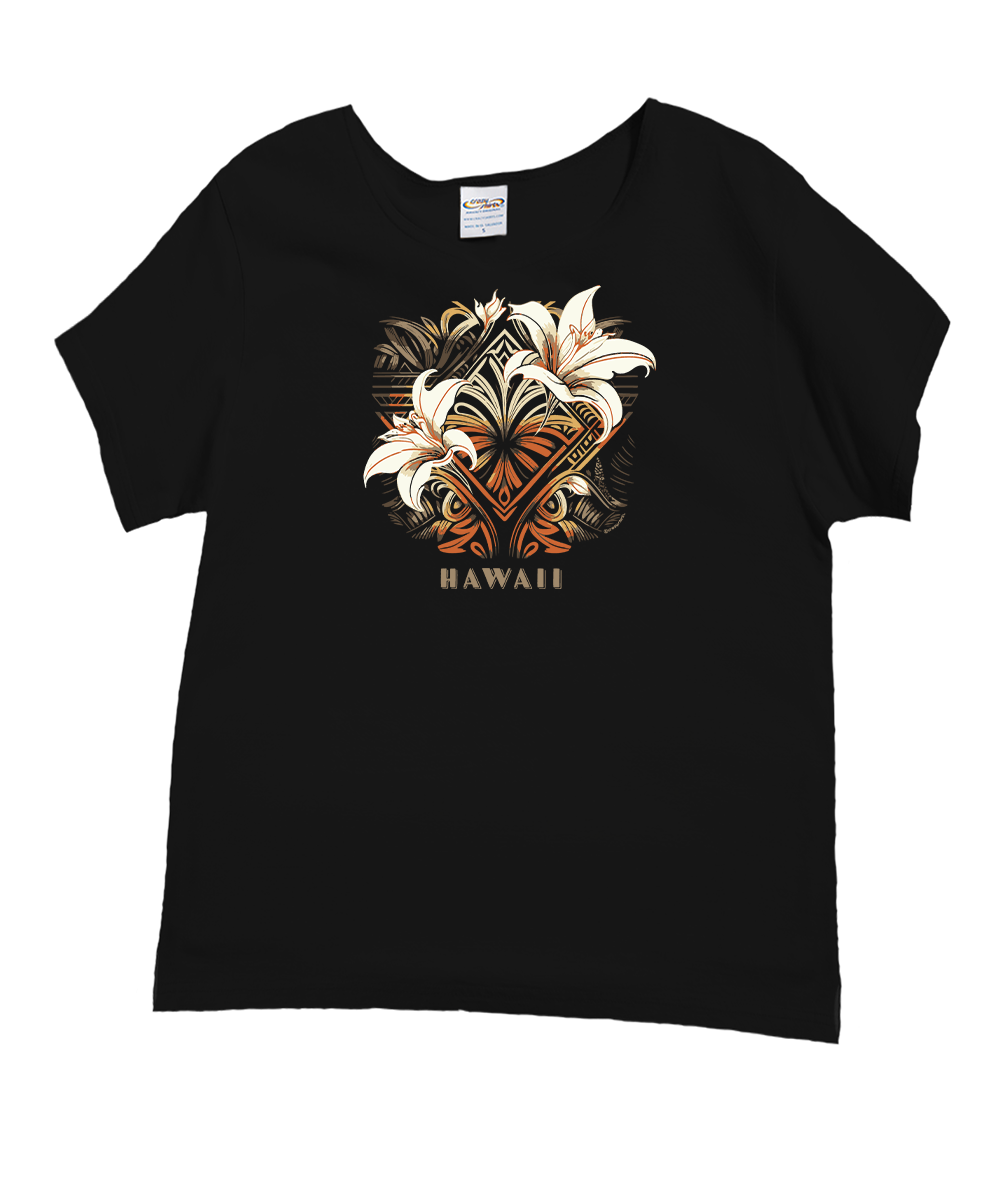 Lily Rocks Shirt Decorative Lilies T-Shirt | Women's Black Scoop Neck