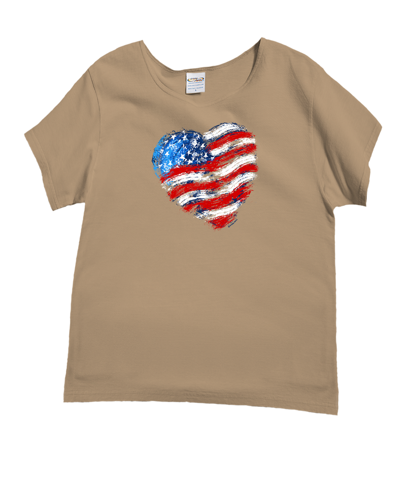 Painted Heart Flag - Kona Coffee Dyed Short Sleeve Scoop Neck T-Shirt