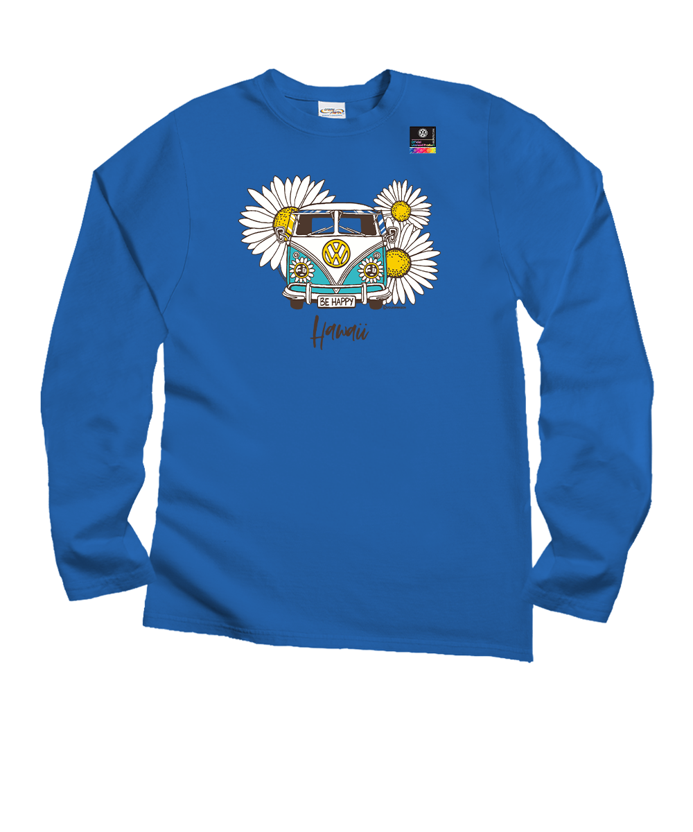 Volkswagen Be Happy - Blue Hawaii Dyed Long Sleeve Crewneck T-Shirt