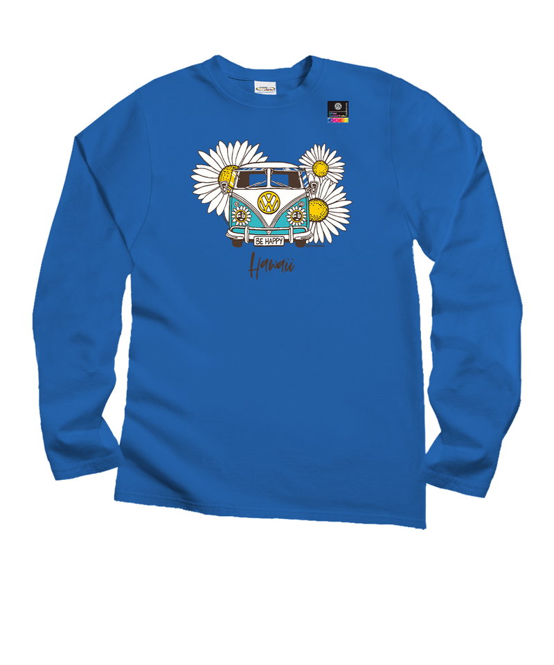 Volkswagen Be Happy - Blue Hawaii Dyed Long Sleeve Crewneck T-Shirt