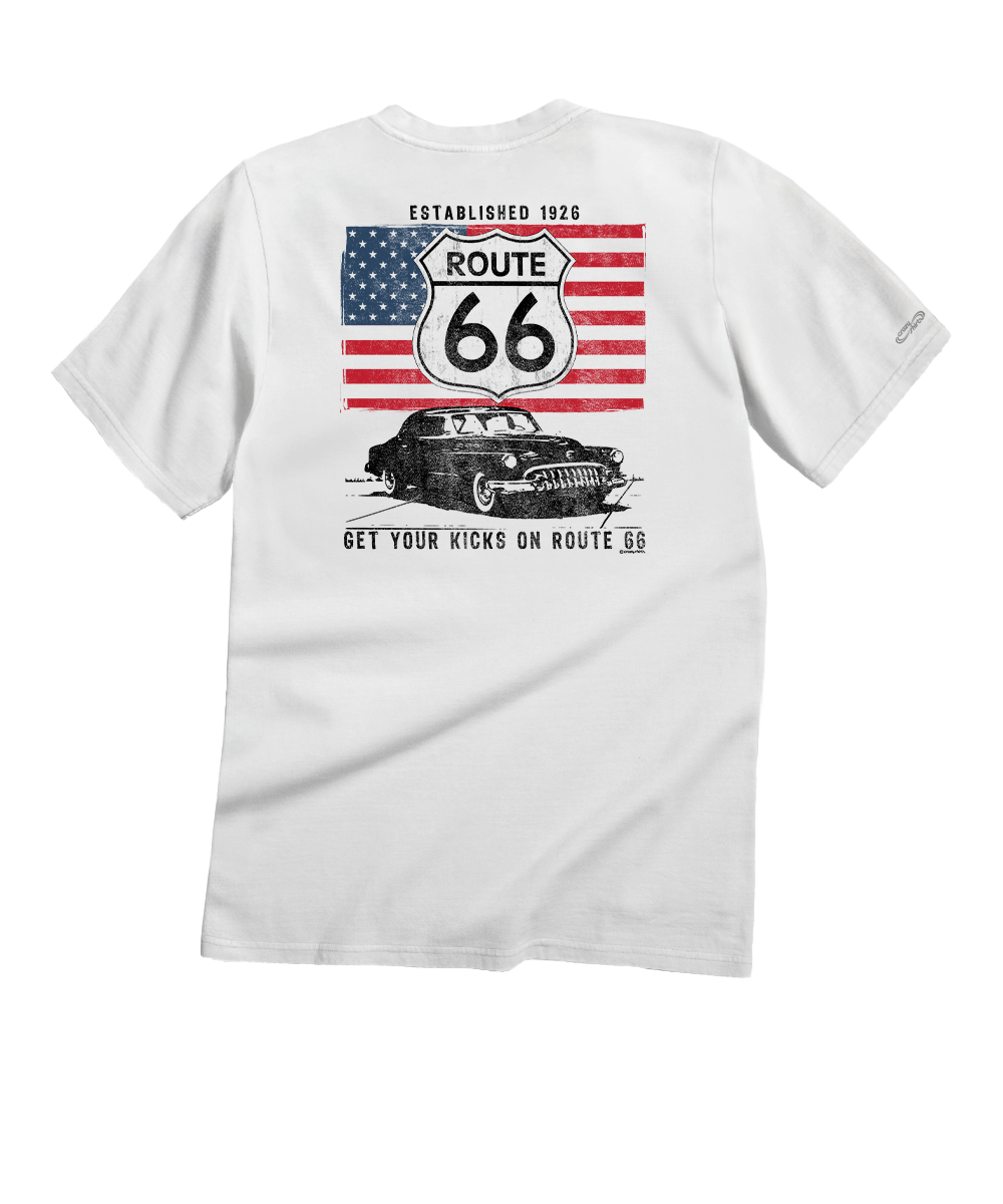 Route 66 - White Short Sleeve Crewneck T-Shirt