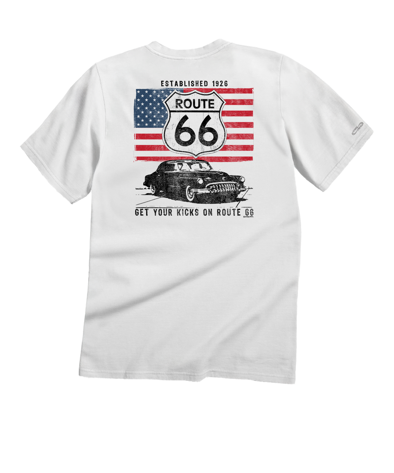 Route 66 - White Short Sleeve Crewneck T-Shirt