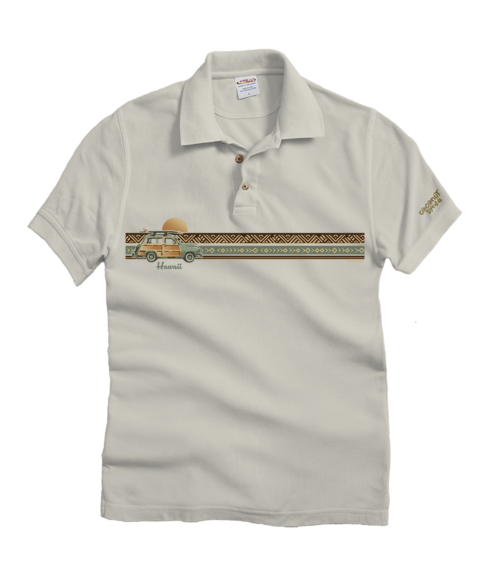 Woody Wagon Band - Coconut Dyed Short Sleeve Oceanfront Polo Shirt