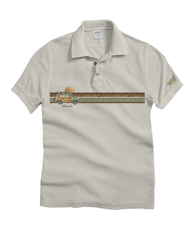 Woody Wagon Band - Coconut Dyed Short Sleeve Oceanfront Polo Shirt