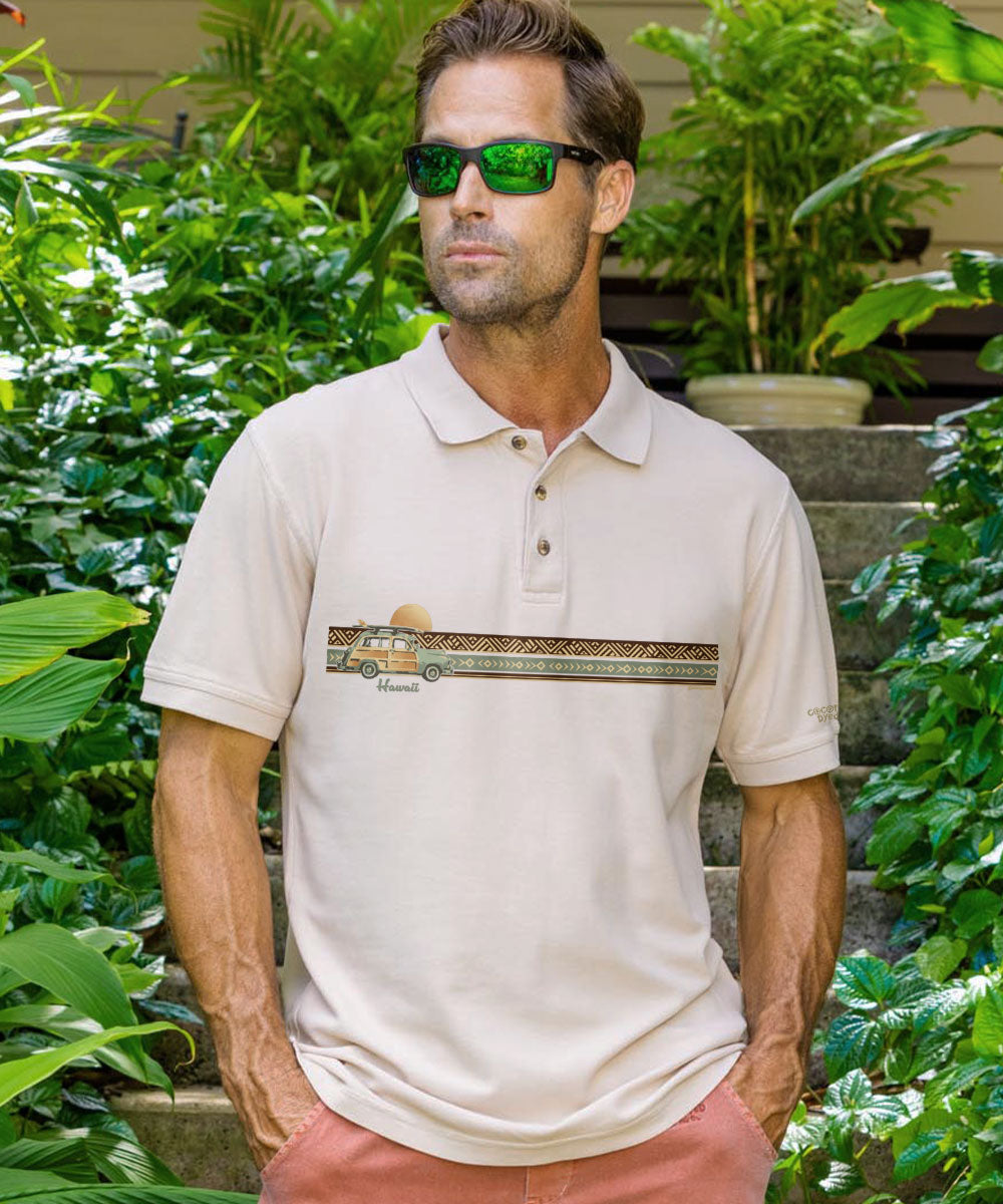 Woody Wagon Band - Coconut Dyed Short Sleeve Oceanfront Polo Shirt