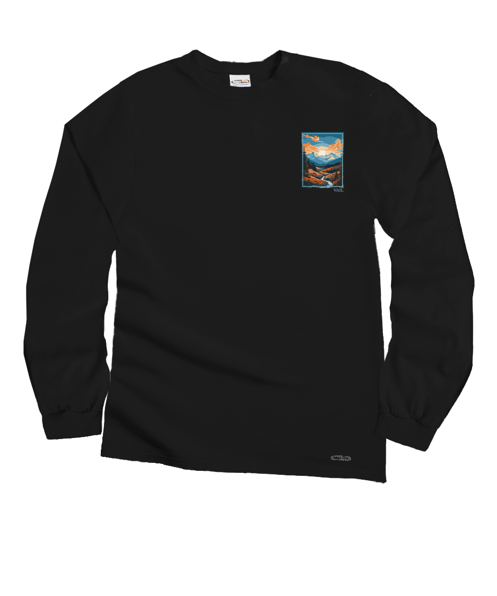 Mountain Scene - Black Long Sleeve Crewneck T-Shirt