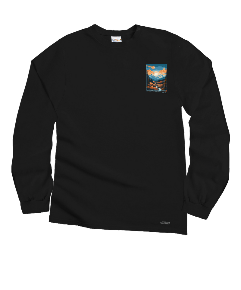 Mountain Scene - Black Long Sleeve Crewneck T-Shirt