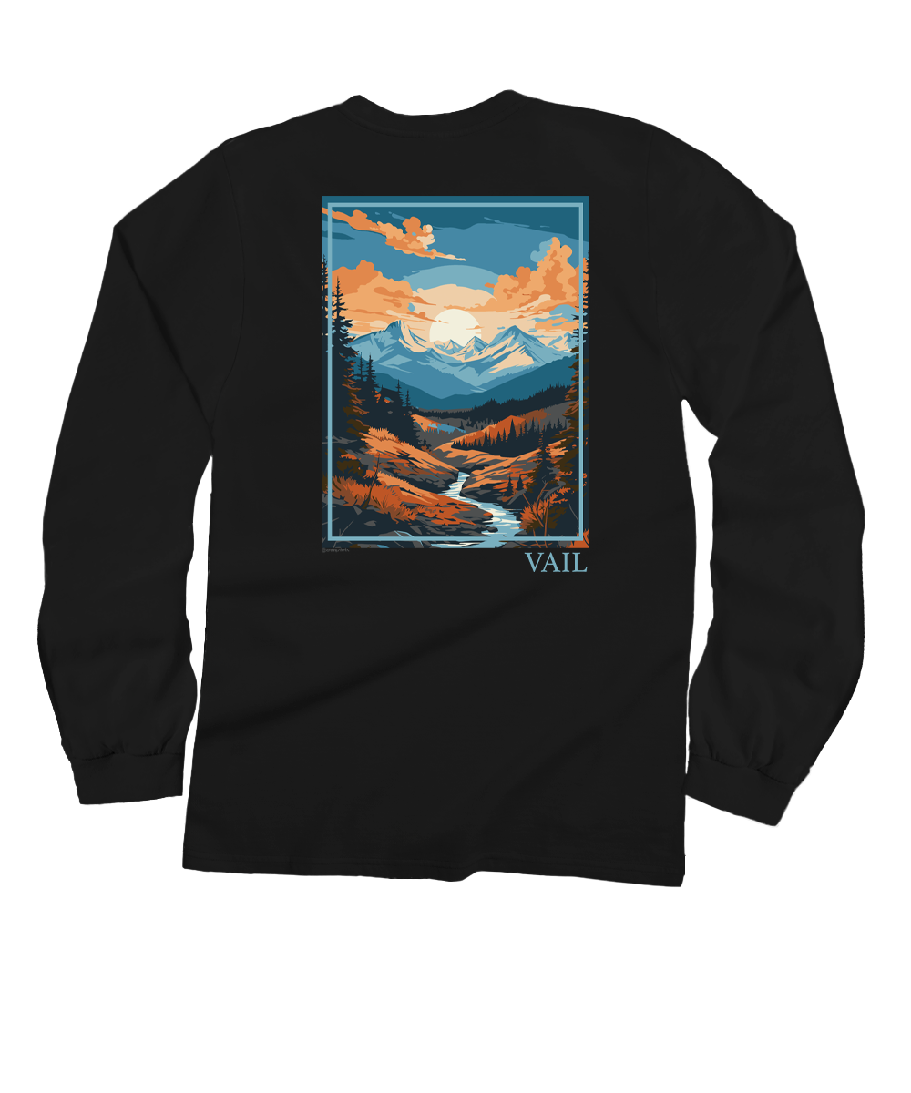 Mountain Scene - Black Long Sleeve Crewneck T-Shirt