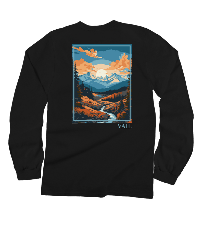 Mountain Scene - Black Long Sleeve Crewneck T-Shirt