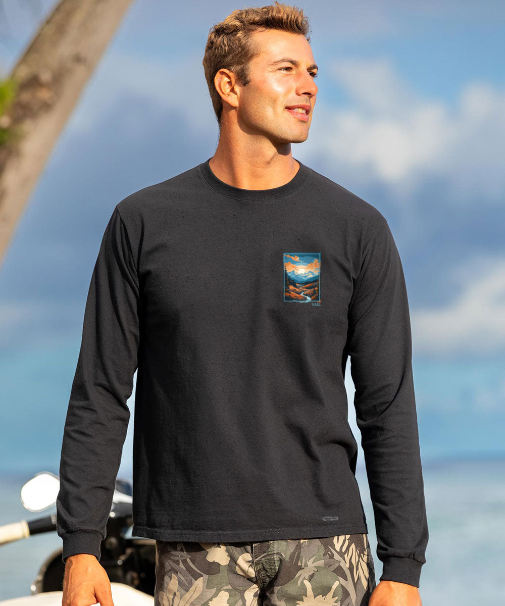 Mountain Scene - Black Long Sleeve Crewneck T-Shirt