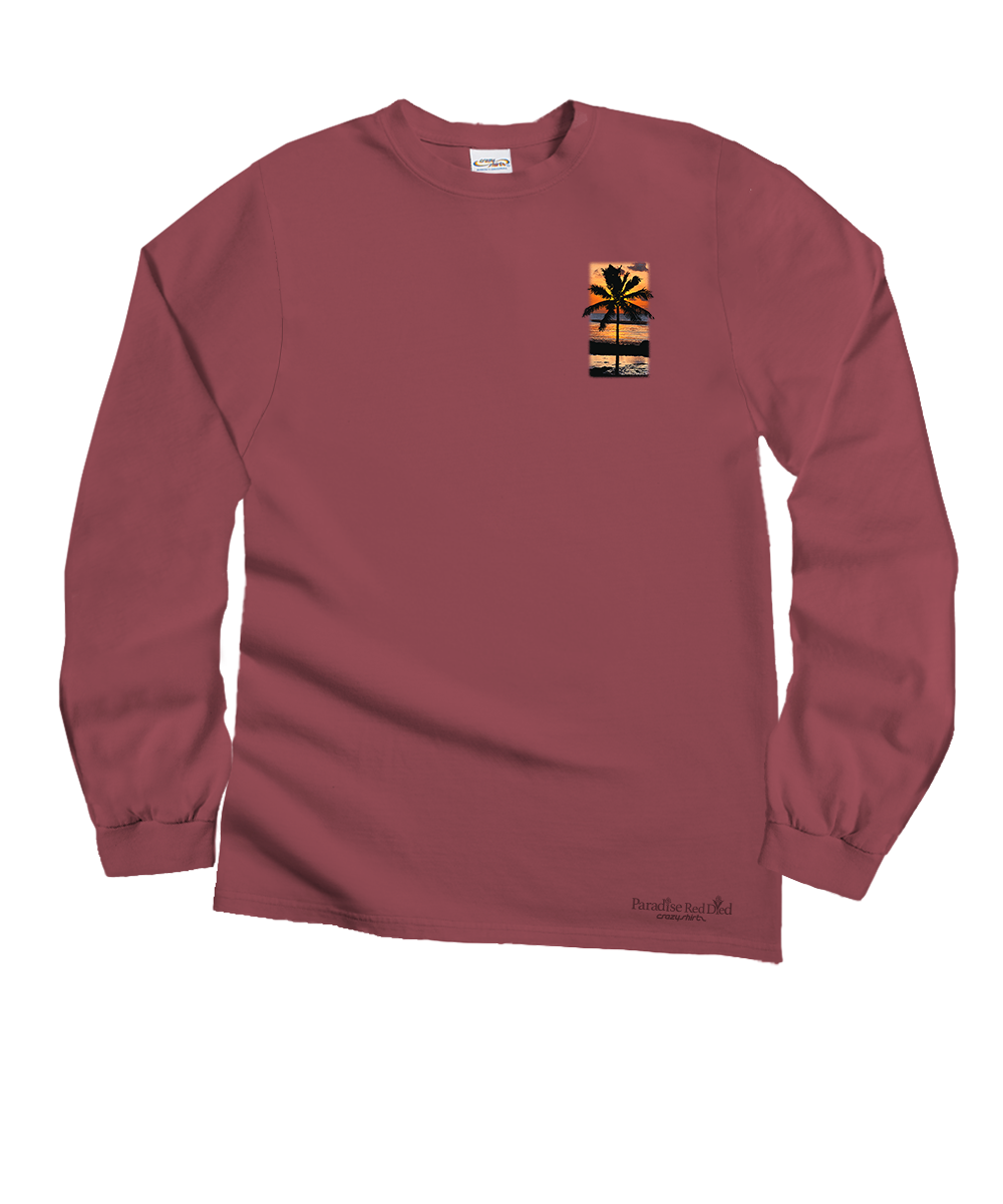 Palm Ocean View - Paradise Red Dyed Long Sleeve Crewneck T-Shirt