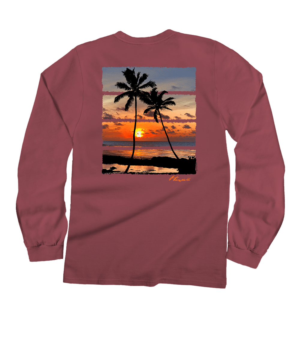 Palm Ocean View - Paradise Red Dyed Long Sleeve Crewneck T-Shirt