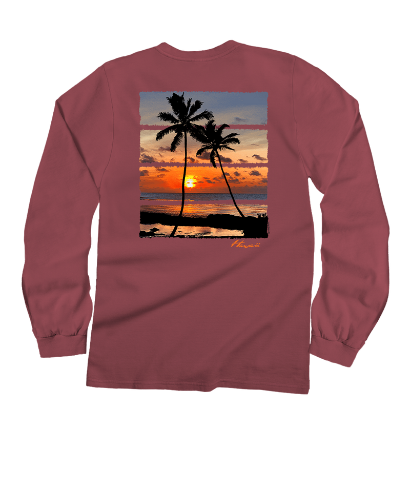 Palm Ocean View - Paradise Red Dyed Long Sleeve Crewneck T-Shirt