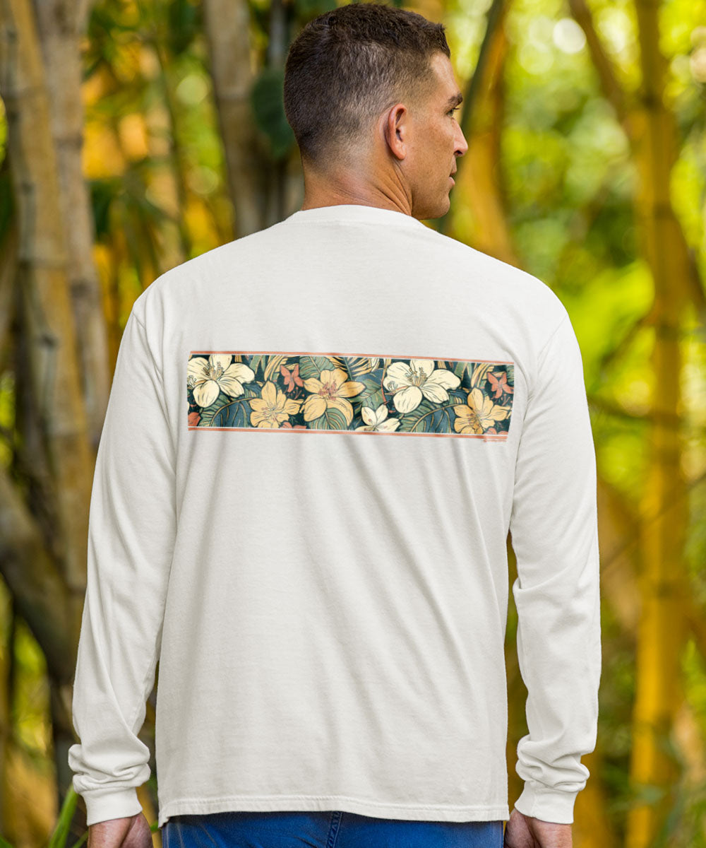 Masculine Floral Band - Coconut Dyed Long Sleeve Crewneck T-Shirt