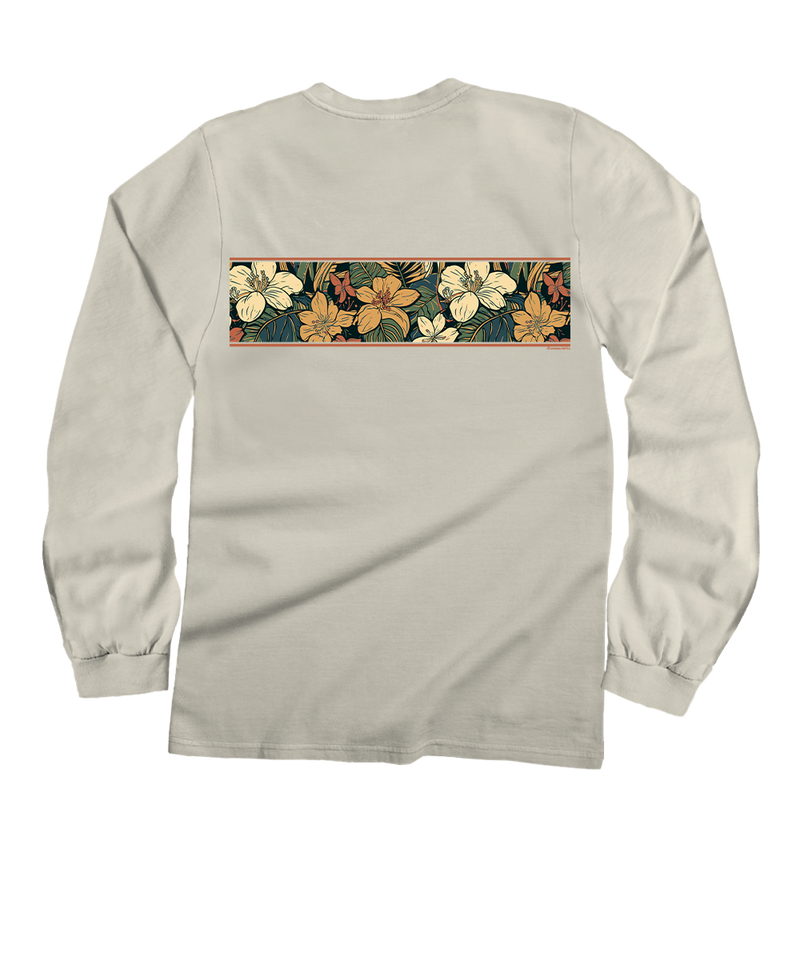 Masculine Floral Band - Coconut Dyed Long Sleeve Crewneck T-Shirt
