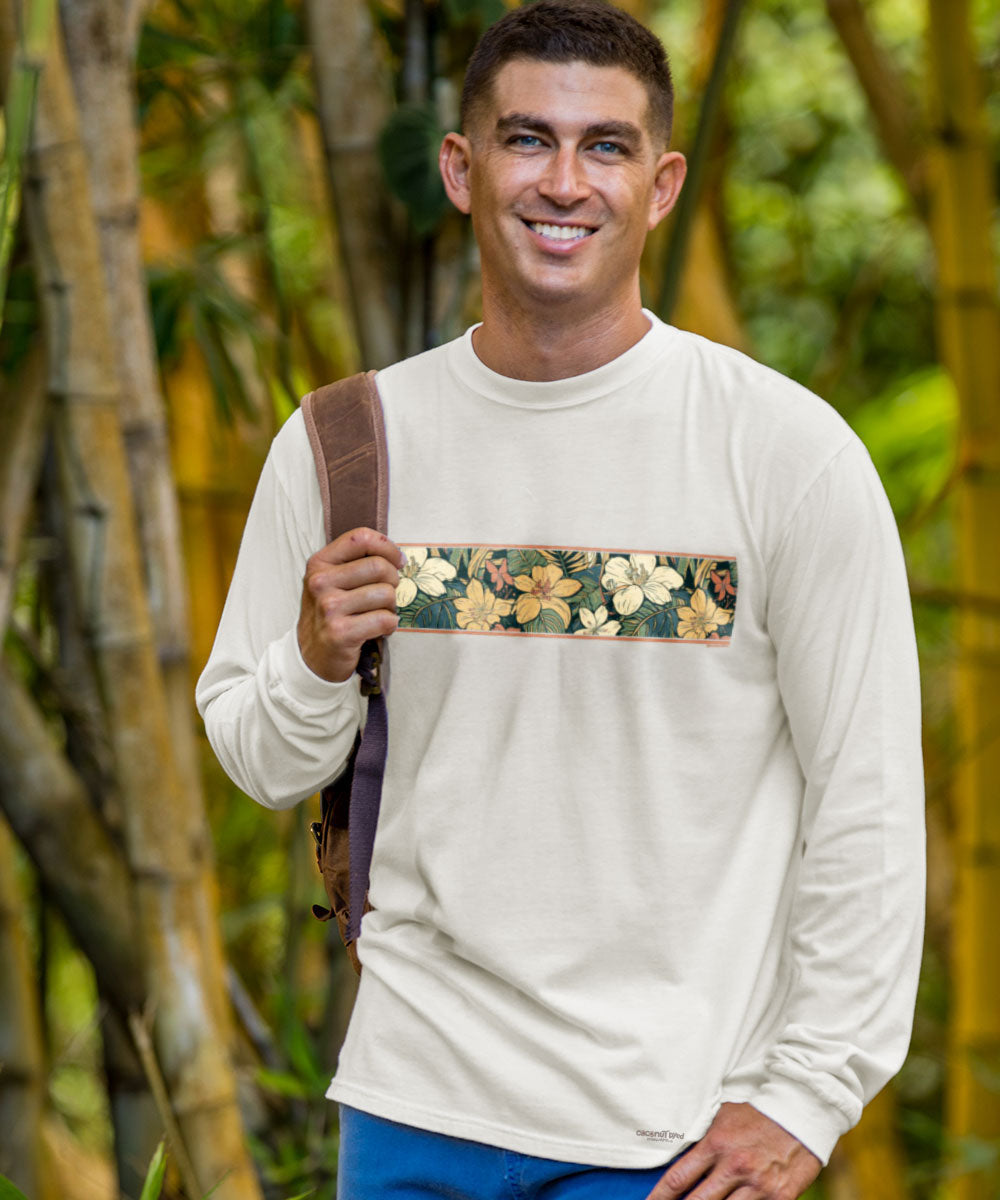 Masculine Floral Band - Coconut Dyed Long Sleeve Crewneck T-Shirt