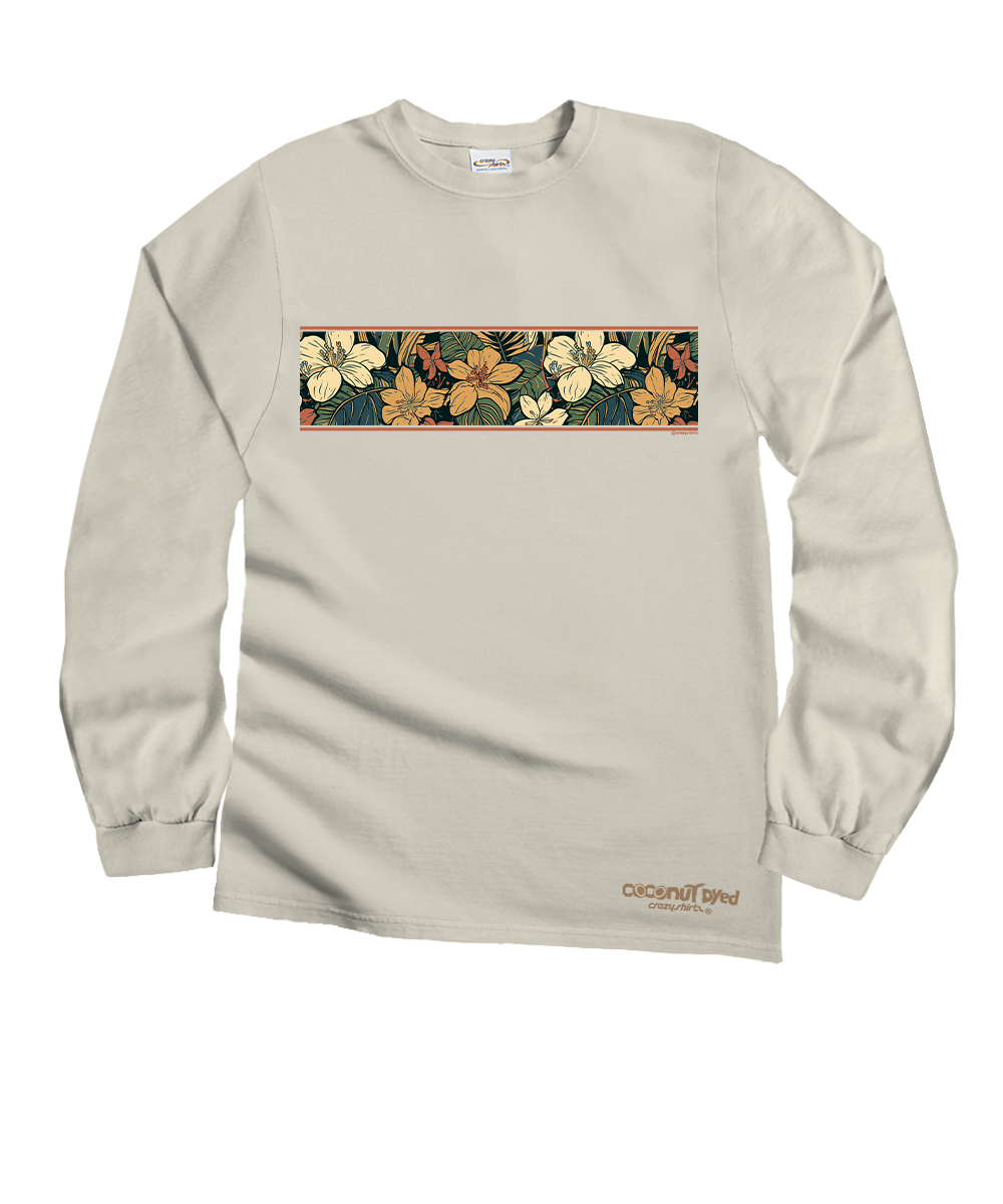 Masculine Floral Band - Coconut Dyed Long Sleeve Crewneck T-Shirt