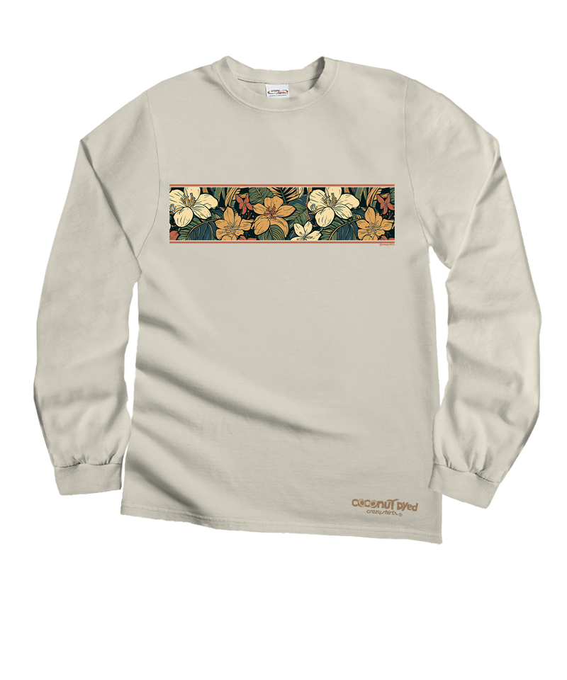 Masculine Floral Band - Coconut Dyed Long Sleeve Crewneck T-Shirt