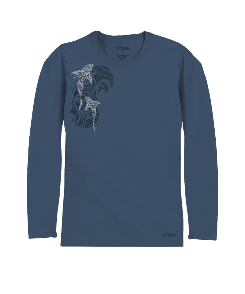 Mano A Mano Ekolu Vertical - Blue Steel Long Sleeve Pima T-Shirt