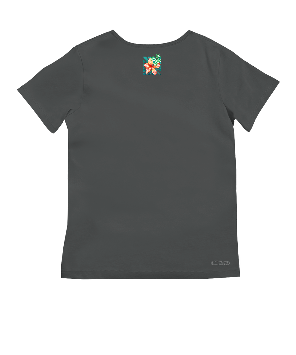 Tropical Beauty - Graphite Short Sleeve Pima V-Neck T-Shirt