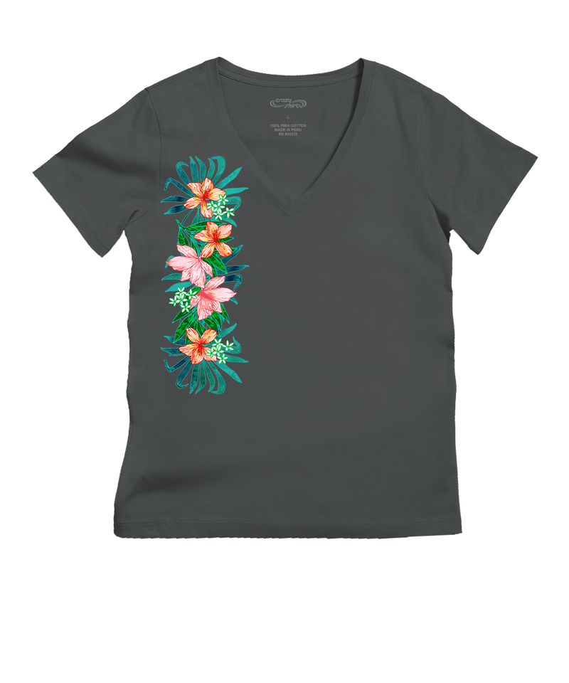 Tropical Beauty - Graphite Short Sleeve Pima V-Neck T-Shirt